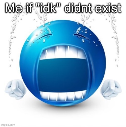Such a great help | Me if "idk" didnt exist | image tagged in crying blue guy | made w/ Imgflip meme maker