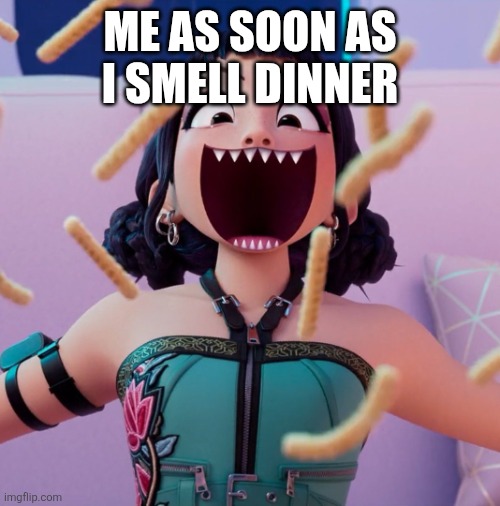 Kpop demon hunters Zoey | ME AS SOON AS I SMELL DINNER | image tagged in kpop demon hunters zoey | made w/ Imgflip meme maker