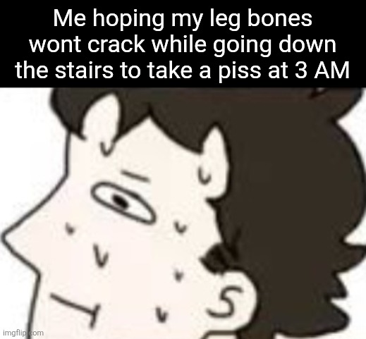 Oh shit | Me hoping my leg bones wont crack while going down the stairs to take a piss at 3 AM | image tagged in oh shit | made w/ Imgflip meme maker