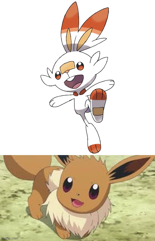 image tagged in scorbunny,eevee | made w/ Imgflip meme maker