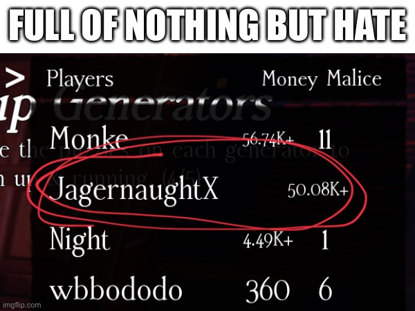 Nothing but hate in their heart | FULL OF NOTHING BUT HATE | image tagged in roblox,malice,hatred,forsaken | made w/ Imgflip meme maker