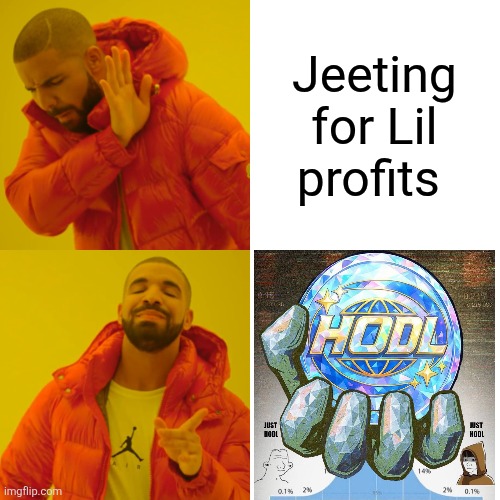 Hodl | Jeeting for Lil profits | image tagged in memes,drake hotline bling | made w/ Imgflip meme maker