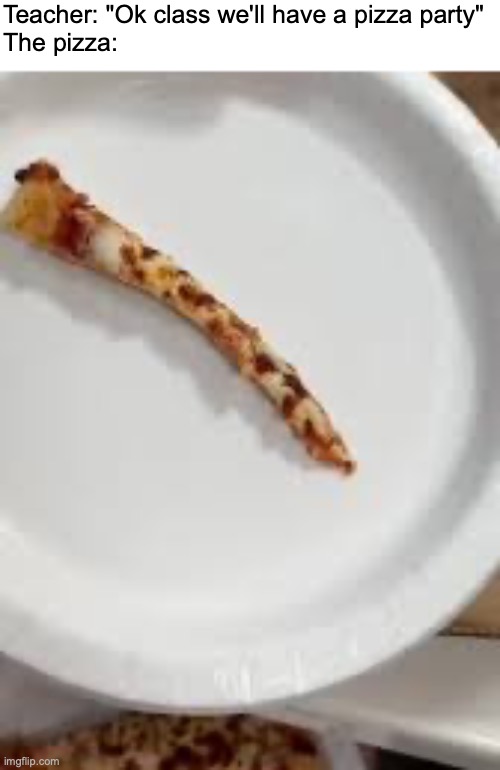 bruh you could've ordered two extra pizzas for the whole class (skull) | Teacher: "Ok class we'll have a pizza party"
The pizza: | image tagged in memes,pizza,funny,pizza party,school,relatable | made w/ Imgflip meme maker