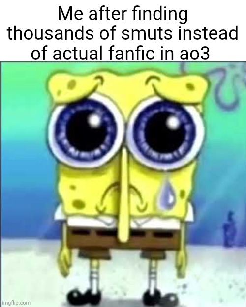 I just want to find gravity falls fanfic vro ?? | Me after finding thousands of smuts instead of actual fanfic in ao3 | image tagged in sad spongebob | made w/ Imgflip meme maker