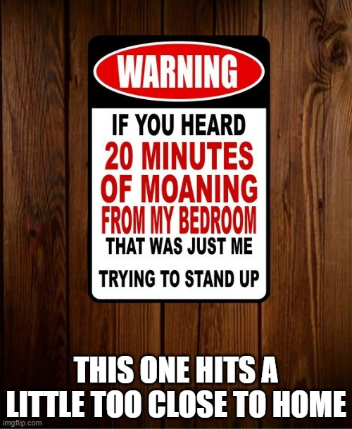 If you heard 20 minutes  moaning from my bedroom. It's just me trying to get up. | THIS ONE HITS A LITTLE TOO CLOSE TO HOME | image tagged in funny,noise,bedroom,humor,play on words | made w/ Imgflip meme maker