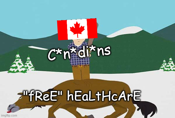 Every Canadian while losing an argument | C*n*di*ns; "fReE" hEaLtHcArE | image tagged in beating a dead horse,meanwhile in canada,canada,healthcare | made w/ Imgflip meme maker