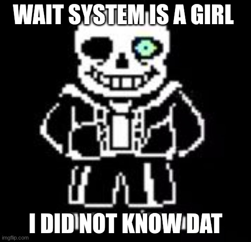 Sans Bad Time | WAIT SYSTEM IS A GIRL; I DID NOT KNOW DAT | image tagged in sans bad time | made w/ Imgflip meme maker