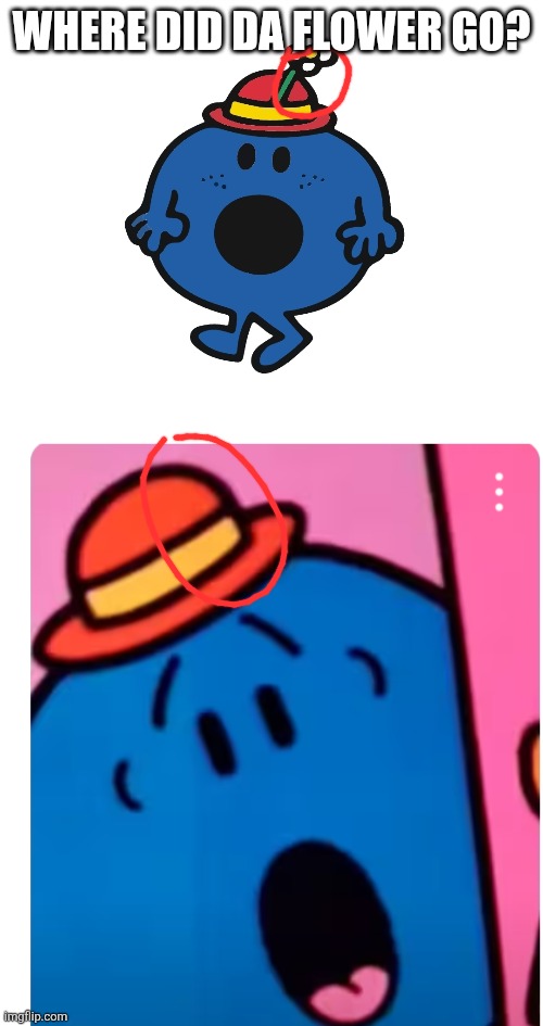 Seriously, where did it go?! | WHERE DID DA FLOWER GO? | image tagged in little miss,little miss bossy oh no,flower,wait what,oh wow are you actually reading these tags | made w/ Imgflip meme maker