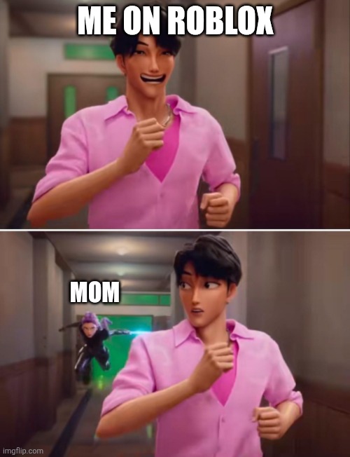 My mom won't let me play games | ME ON ROBLOX; MOM | image tagged in k-pop demon hunters | made w/ Imgflip meme maker