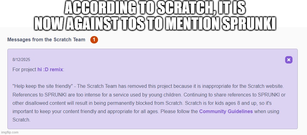 Sprunki is against TOS | ACCORDING TO SCRATCH, IT IS NOW AGAINST TOS TO MENTION SPRUNKI | image tagged in htf,scratch,incredibox,sprunki | made w/ Imgflip meme maker