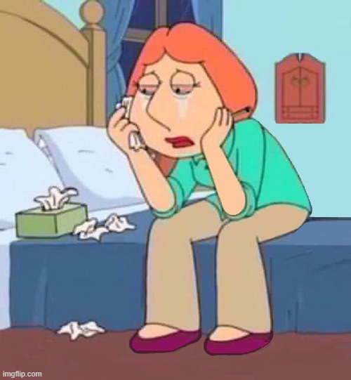 he stopped diggin in his ass twin | image tagged in lois griffin crying in bed | made w/ Imgflip meme maker
