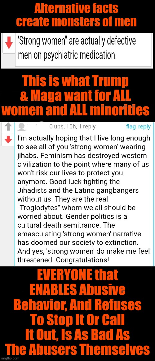 This Is What Trump And Maga Want.  They Want Women To Give Up And Go Back To Doing What They're Told!  They Can KMLWA | Alternative facts create monsters of men; This is what Trump & Maga want for ALL women and ALL minorities; EVERYONE that ENABLES Abusive Behavior, And Refuses To Stop It Or Call It Out, Is As Bad As The Abusers Themselves | image tagged in memes,maga,abuse,violence is never the answer,nazis,delusional | made w/ Imgflip meme maker