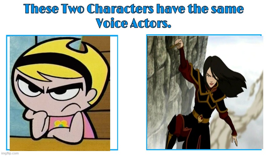 Grey DeLisle 2 | image tagged in same voice actor,grey delisle,avatar the last airbender,the grim adventures of billy and mandy,cartoon network,nickelodeon | made w/ Imgflip meme maker