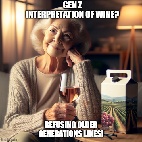 Wine Industry | GEN Z INTERPRETATION OF WINE? REFUSING OLDER GENERATIONS LIKES! | image tagged in wine drinker | made w/ Imgflip meme maker