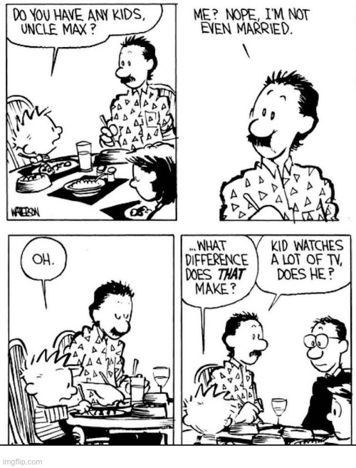 Uncle Max, the carefree bachelor… | image tagged in calvin and hobbes,comics,uncle max,questions | made w/ Imgflip meme maker