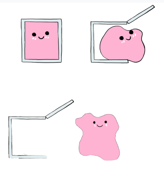 pink blob in box but he escapes the box Blank Meme Template