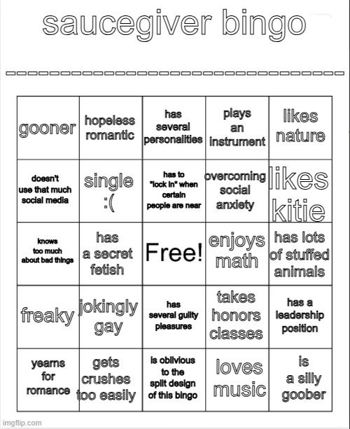 saucegiver bingo Blank Meme Template
