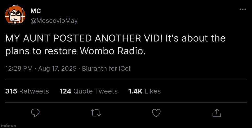 MC cannot believe how Edith May is starting the Wombo Radio 2.0 development. | image tagged in bluranth,moscovio may,edith may,wombo radio,wombo radio comeback | made w/ Imgflip meme maker