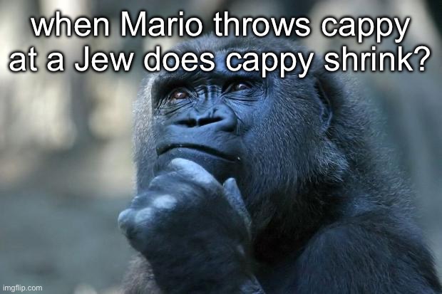 not that dark but no way would gaming stream allow this | when Mario throws cappy at a Jew does cappy shrink? | image tagged in deep thoughts,super mario odyssey | made w/ Imgflip meme maker