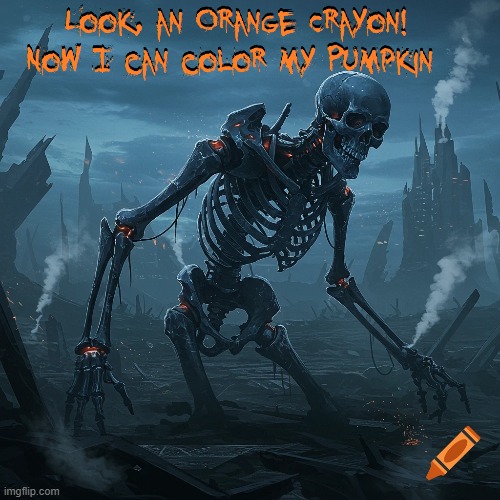 Is it too early to start with Halloween Memes? | image tagged in vince vance,skeleton,orange,crayon,halloween,pumpkin | made w/ Imgflip meme maker