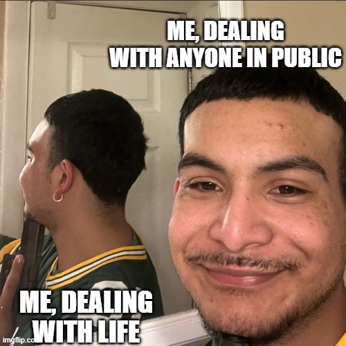 ME, DEALING WITH ANYONE IN PUBLIC; ME, DEALING WITH LIFE | made w/ Imgflip meme maker