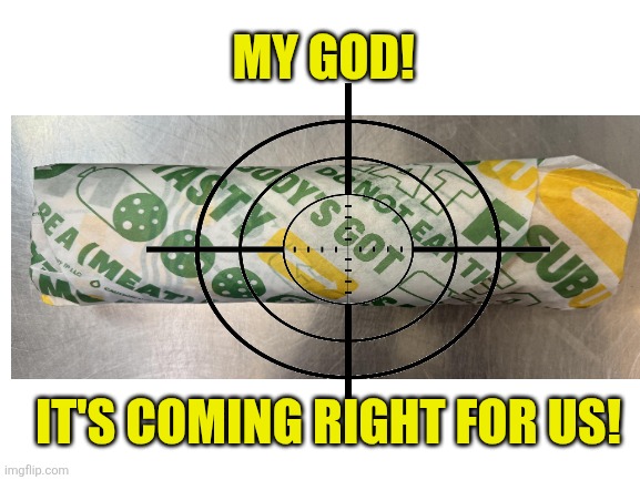Blank White Template | MY GOD! IT'S COMING RIGHT FOR US! | image tagged in blank white template | made w/ Imgflip meme maker