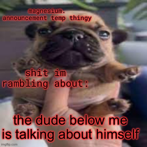 pug temp | the dude below me is talking about himself | image tagged in pug temp | made w/ Imgflip meme maker