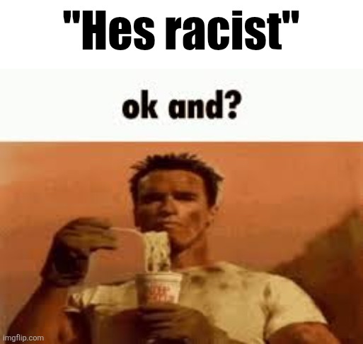 ok and? | "Hes racist" | image tagged in ok and | made w/ Imgflip meme maker