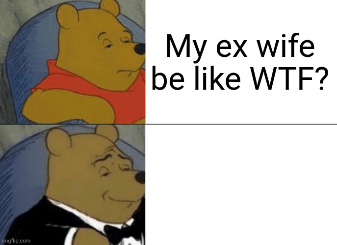 Tuxedo Winnie The Pooh Meme | My ex wife be like WTF? | image tagged in memes,tuxedo winnie the pooh | made w/ Imgflip meme maker