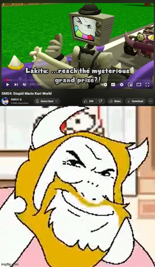 BRUH | image tagged in asgore smug,mr puzzles,smg4 | made w/ Imgflip meme maker
