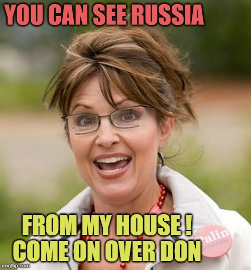 Sarah Palin | YOU CAN SEE RUSSIA FROM MY HOUSE !
COME ON OVER DON | image tagged in sarah palin | made w/ Imgflip meme maker