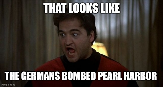 John Belushi Was is over | THAT LOOKS LIKE THE GERMANS BOMBED PEARL HARBOR | image tagged in john belushi was is over | made w/ Imgflip meme maker