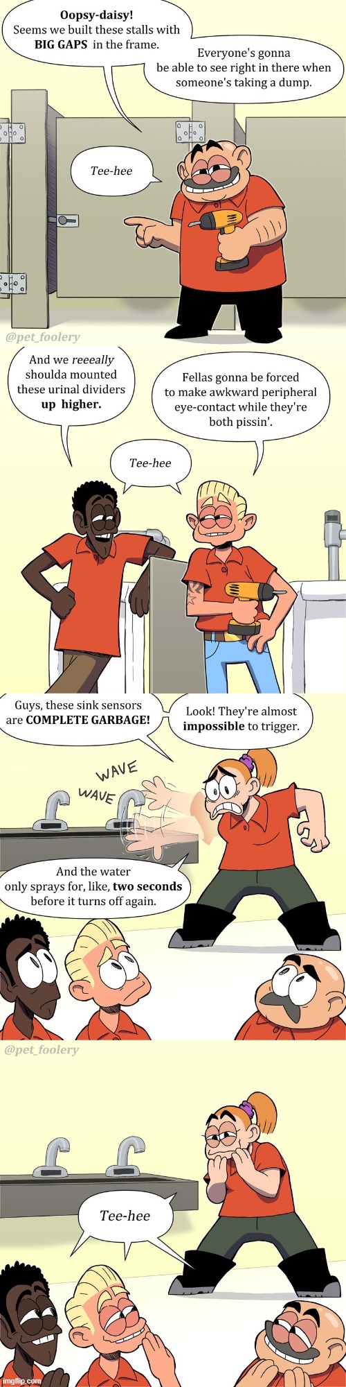 image tagged in builders,bathroom,public,public bathroom,jerks,teehee | made w/ Imgflip meme maker