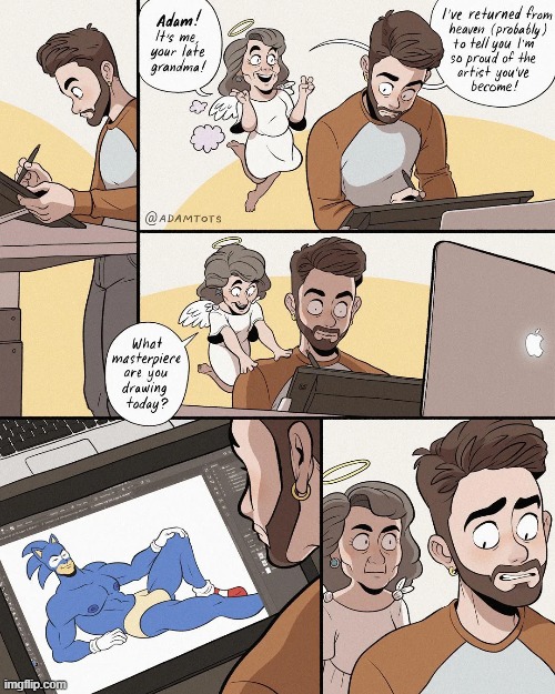 image tagged in artist,grandma,angel,art,sonic the hedgehog,hold up | made w/ Imgflip meme maker