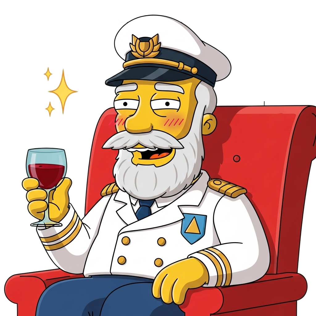 Captain enjoying a glass of wine on sofa Blank Meme Template