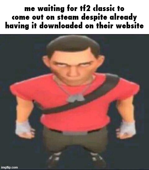 steam page: https://store.steampowered.com/app/3545060/Team_Fortress_2_Classic/ | me waiting for tf2 classic to come out on steam despite already having it downloaded on their website | image tagged in bro | made w/ Imgflip meme maker