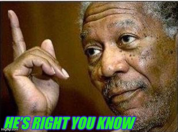 HE’S RIGHT YOU KNOW | image tagged in morgan freeman | made w/ Imgflip meme maker
