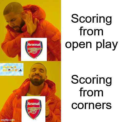 Drake Hotline Bling Meme | Scoring from open play; Scoring from corners | image tagged in memes,drake hotline bling | made w/ Imgflip meme maker