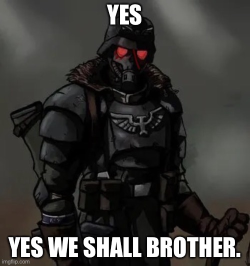 Krieg grenadier | YES YES WE SHALL BROTHER. | image tagged in krieg grenadier | made w/ Imgflip meme maker