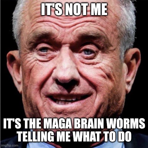 RFK Jr | IT'S NOT ME IT'S THE MAGA BRAIN WORMS
 TELLING ME WHAT TO DO | image tagged in rfk jr | made w/ Imgflip meme maker