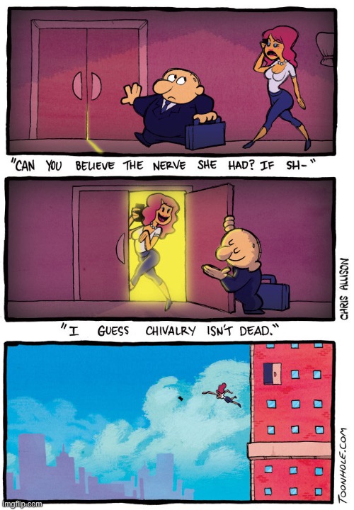 Toonhole | image tagged in comics,toonhole,chivalry isnt dead,oops | made w/ Imgflip meme maker