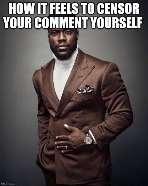 Kevin hart | HOW IT FEELS TO CENSOR YOUR COMMENT YOURSELF | image tagged in kevin hart | made w/ Imgflip meme maker
