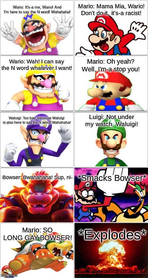 The N word.mp3 | image tagged in comic,mario,luigi,wario,waluigi,bowser | made w/ Imgflip meme maker