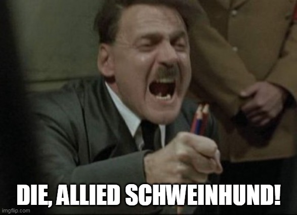 Hitler Downfall | DIE, ALLIED SCHWEINHUND! | image tagged in hitler downfall,adolf hitler,downfall,wolfenstein | made w/ Imgflip meme maker