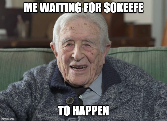 old man | ME WAITING FOR SOKEEFE; TO HAPPEN | image tagged in old man | made w/ Imgflip meme maker