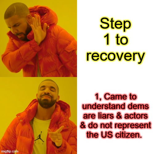 They work for the Club and Enemies within. Begin your recovery today. Take the first step. | Step 1 to recovery; 1, Came to understand dems are liars & actors & do not represent the US citizen. | image tagged in memes,drake hotline bling | made w/ Imgflip meme maker