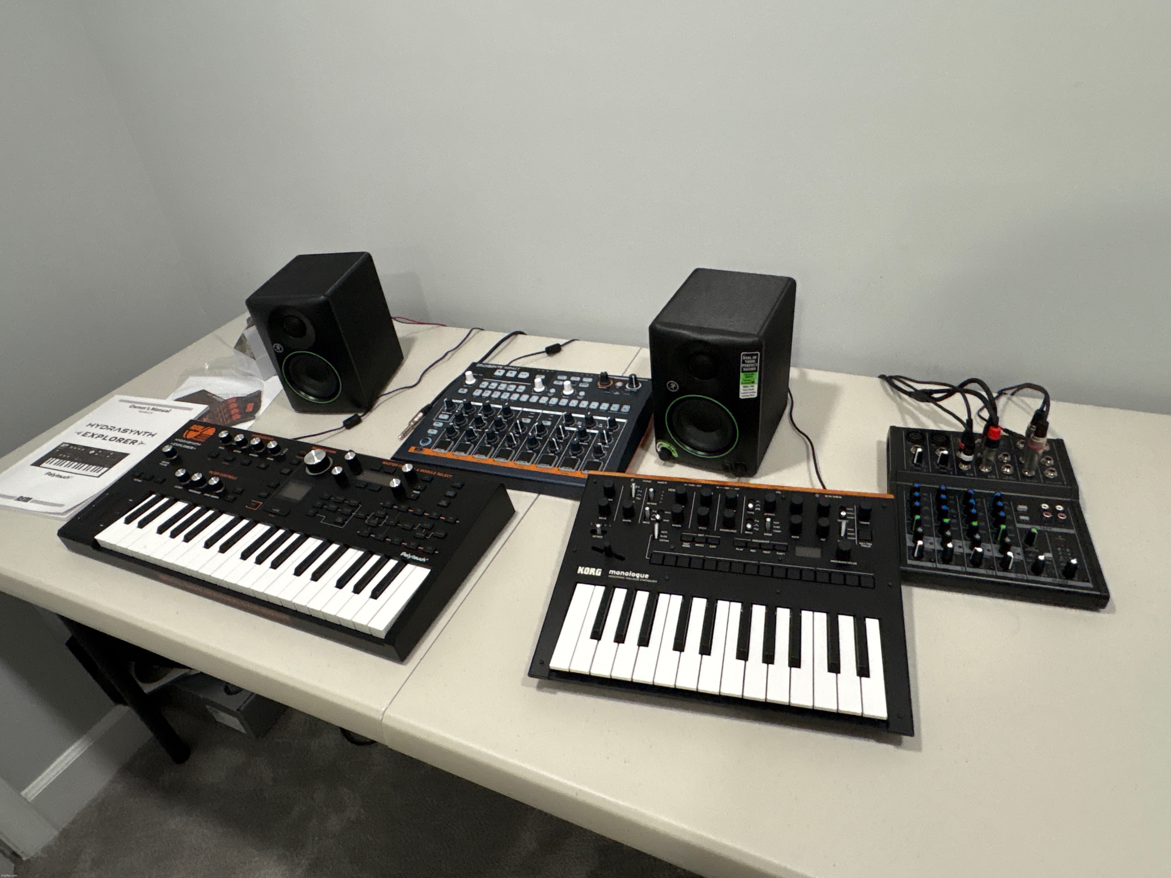 current setup of all my music stuff minus my yamaha. i need a bigger mixer | made w/ Imgflip meme maker