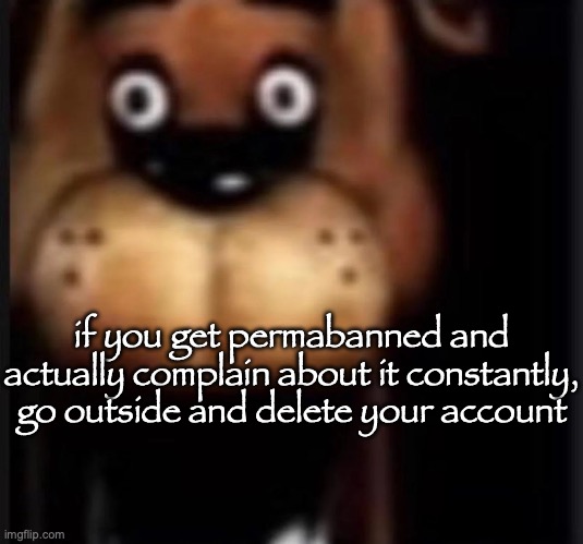 fred fazbar | if you get permabanned and actually complain about it constantly, go outside and delete your account | image tagged in fred fazbar | made w/ Imgflip meme maker