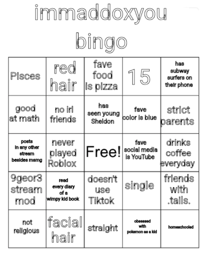immaddoxyou bingo Blank Meme Template