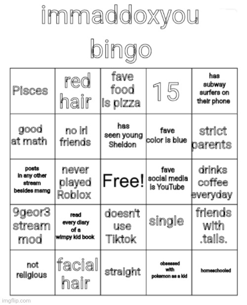 I made a bingo | image tagged in immaddoxyou bingo | made w/ Imgflip meme maker